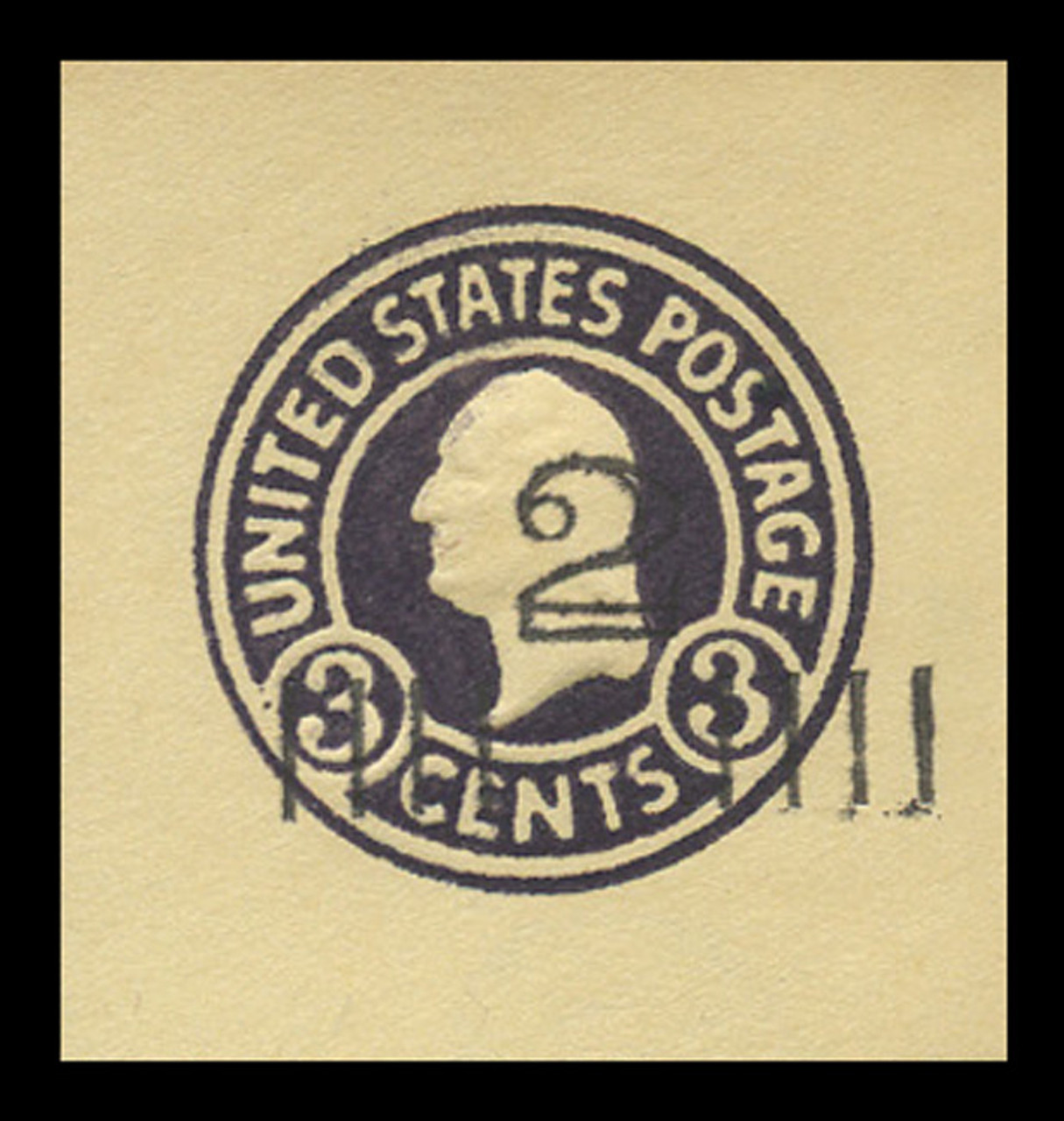 USA Scott # U 459b, 1920-1 2c on 3c (U437b) Washington, dark violet on amber, Die 5 - Mint Cut Square