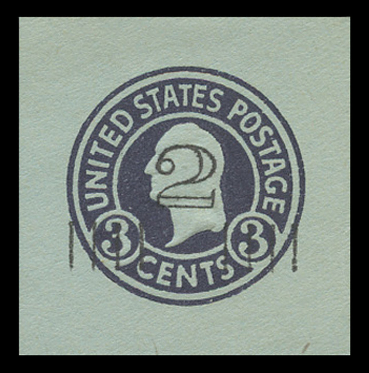 USA Scott # U 461a, 1920-1 2c on 3c (U439b) Washington, dark violet on white, Die 5 - Mint Cut Square