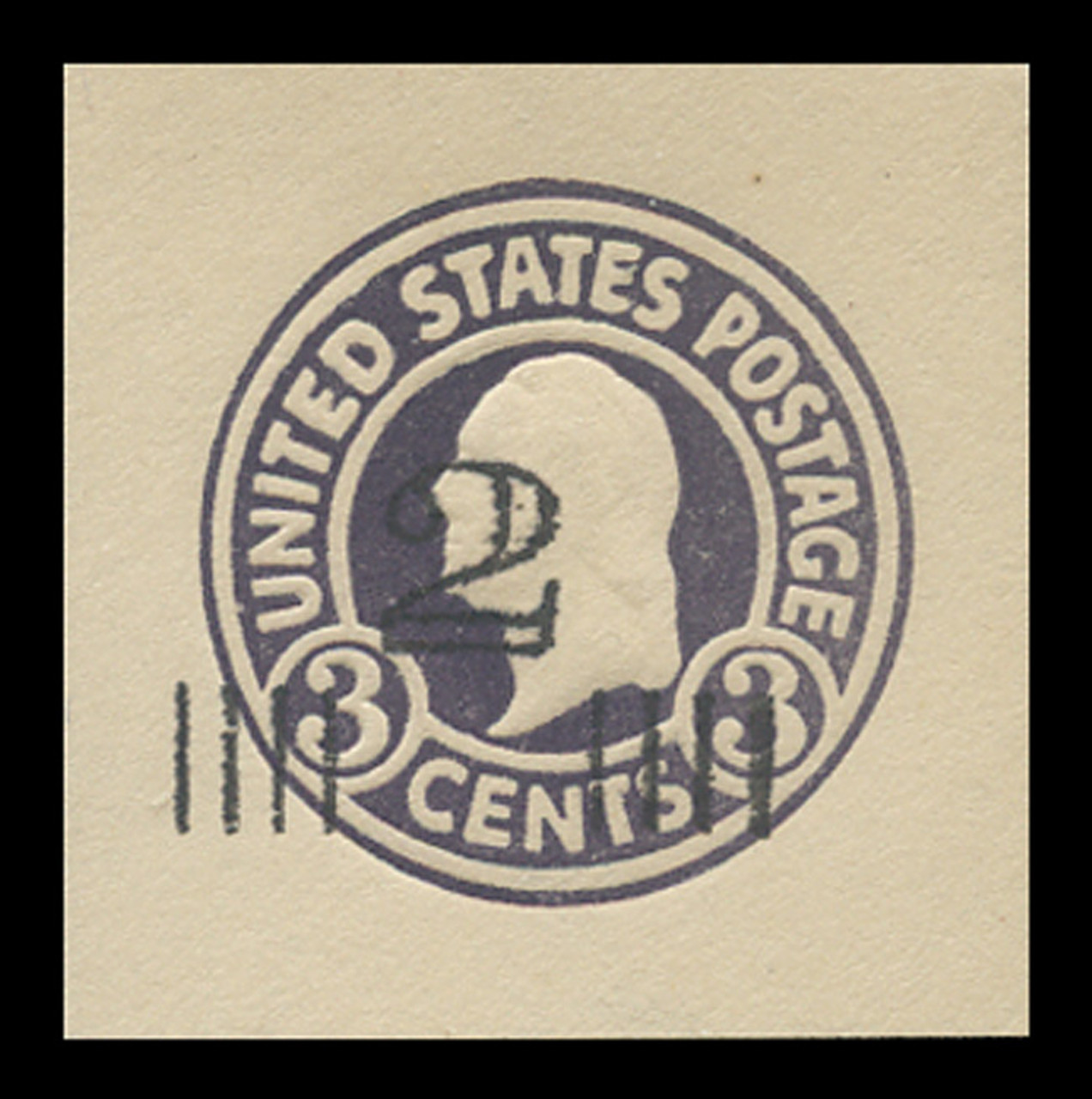 USA Scott # U 468, 1920-1 2c on 3c (U436a) Washington, dark violet on white, Die 1 - Mint Cut Square