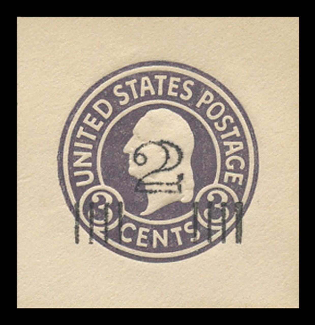 USA Scott # U 468c, 1920-1 2c on 3c (U436d) Washington, dark violet on white, Die 7 - Mint Cut Square