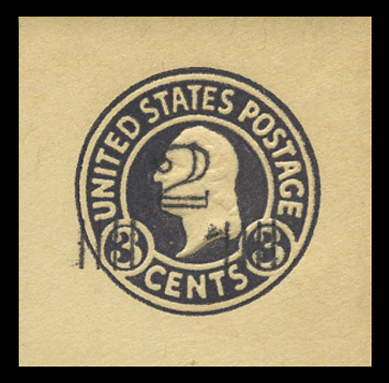 USA Scott # U 469b, 1920-1 2c on 3c (U437c) Washington, dark violet on amber, Die 6 - Mint Cut Square