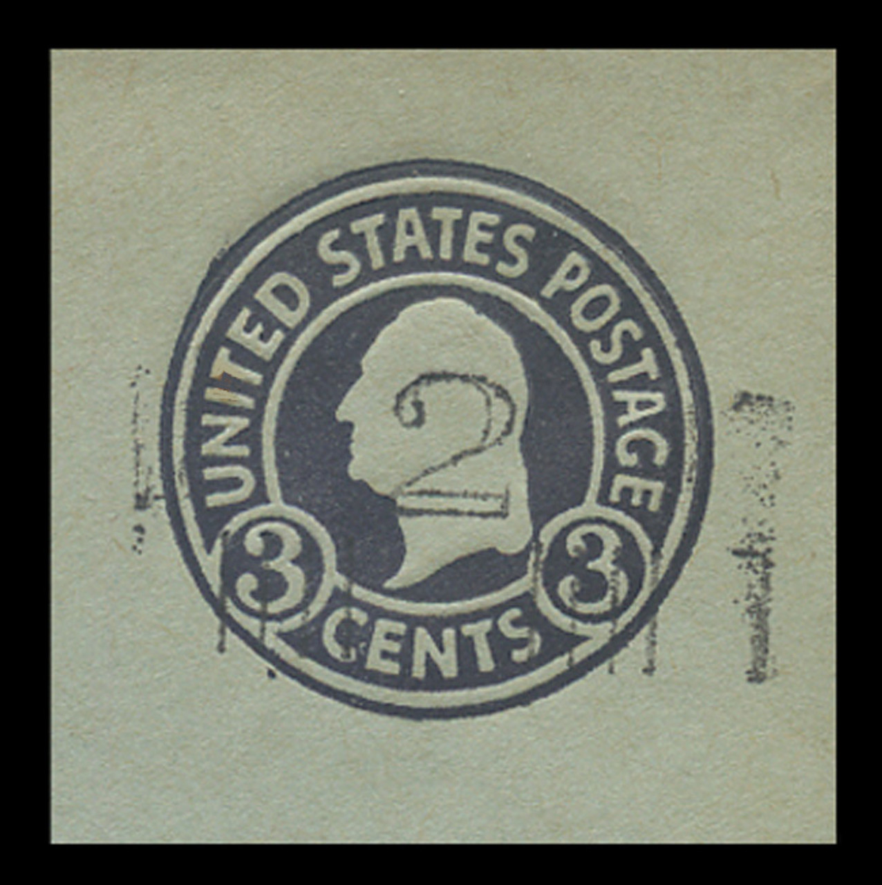 USA Scott # U 471, 1920-1 2c on 3c (U439a) Washington, dark violet on blue, Die 1 - Mint Cut Square