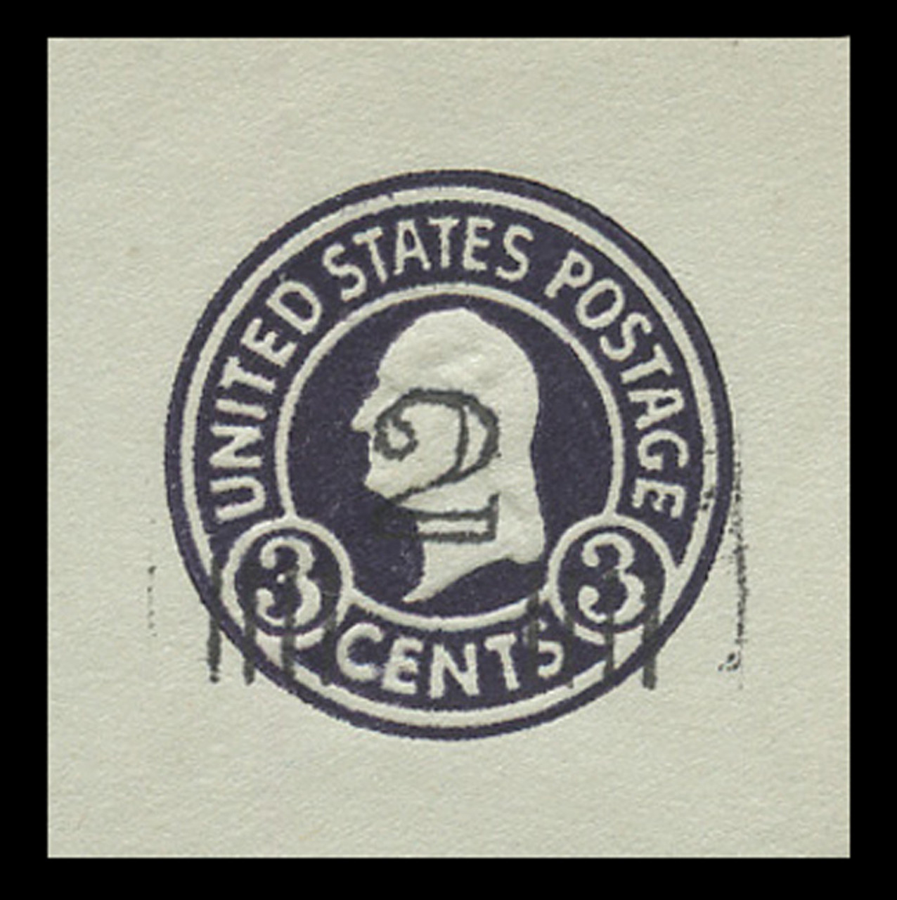 USA Scott # U 471a, 1920-1 2c on 3c (U439b) Washington, dark violet on blue, Die 5 - Mint Cut Square