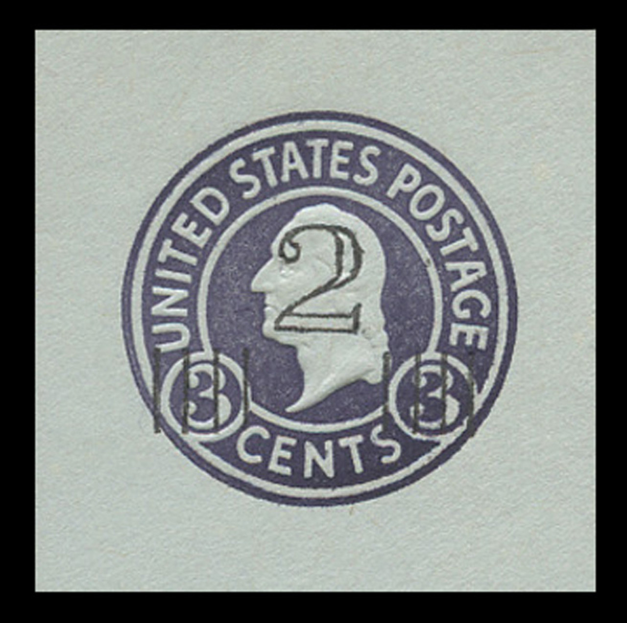 USA Scott # U 471b, 1920-1 2c on 3c (U439c) Washington, dark violet on blue, Die 6 - Mint Cut Square