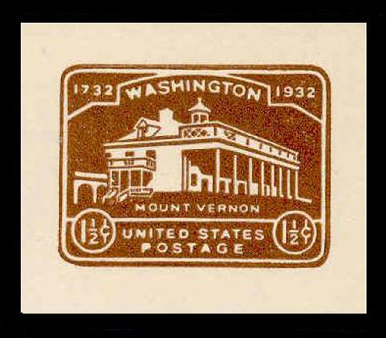 USA Scott # U 524, 1932 1½c Washington Bicentennial - Mint Cut Square