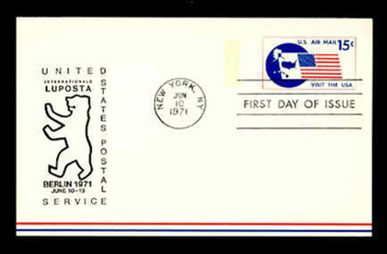 U.S. Scott # UXC 11LUP 1971 15c Visit the U.S.A., LUPOSTA '71 Overprint - FDC Only, No Mint - Show Logo Postal Card