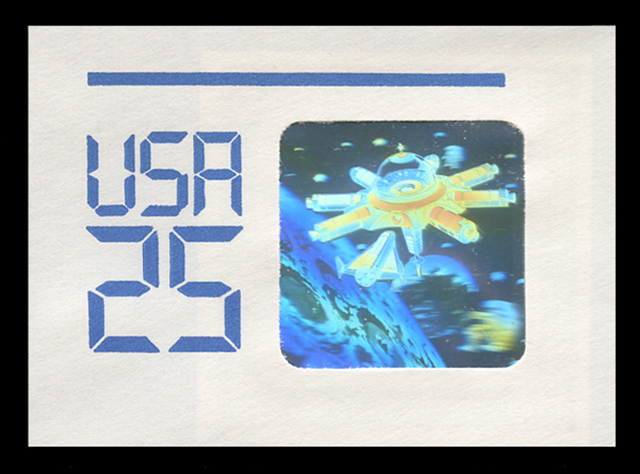 USA Scott # U 617 1989 25c Space Shuttle & Station Hologram - Mint Cut Square