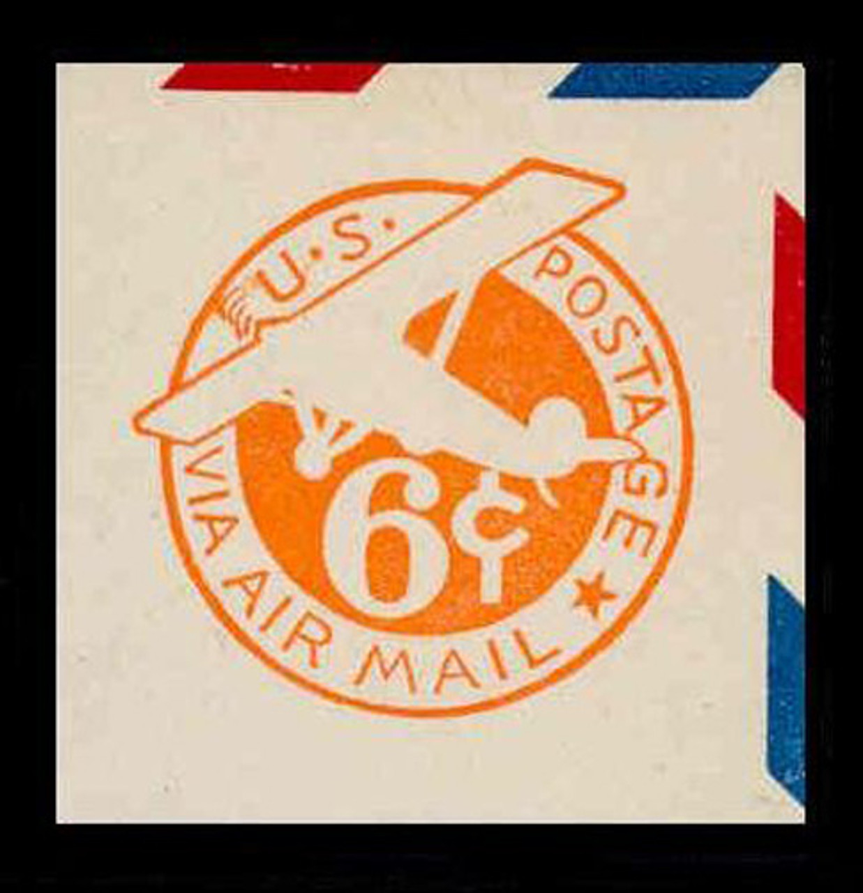 USA Scott # UC  3 1934 6c Plane, Orange Background, Die 2a, Border d(4) - Mint Cut Square (See Warranty)