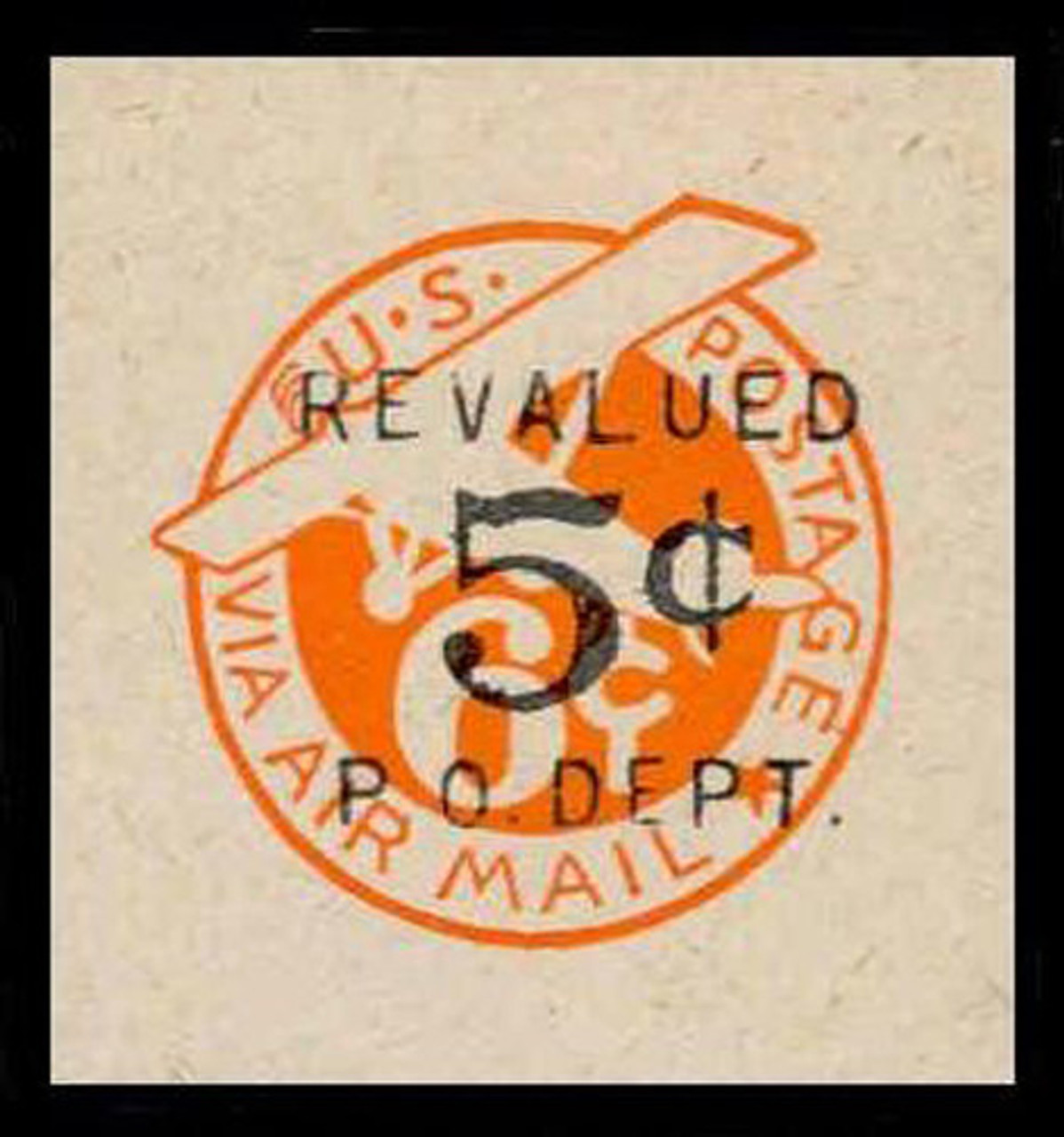 USA Scott # UC 10 1946 5c on 6c (UC3N) Plane, Orange Background, Die 2a, NO Border - Mint Cut Square