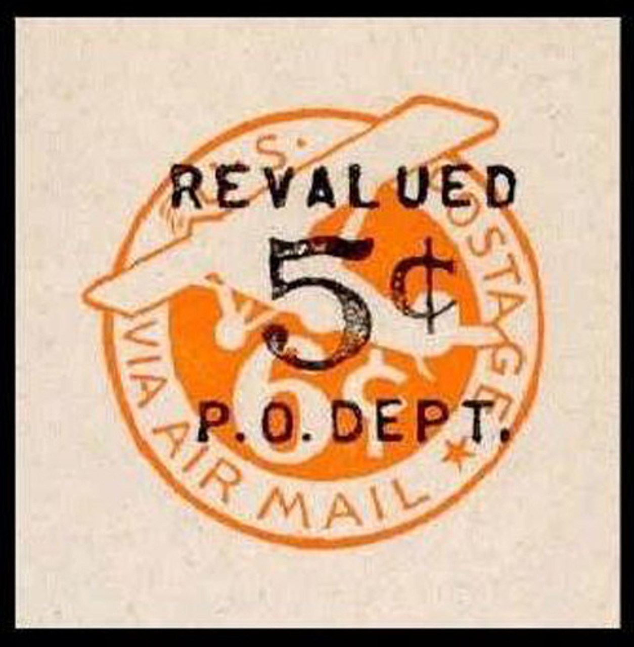 USA Scott # UC 11 1946 5c on 6c (UC4N) Plane, Orange Background, Die 2b, NO Border - Mint Cut Square