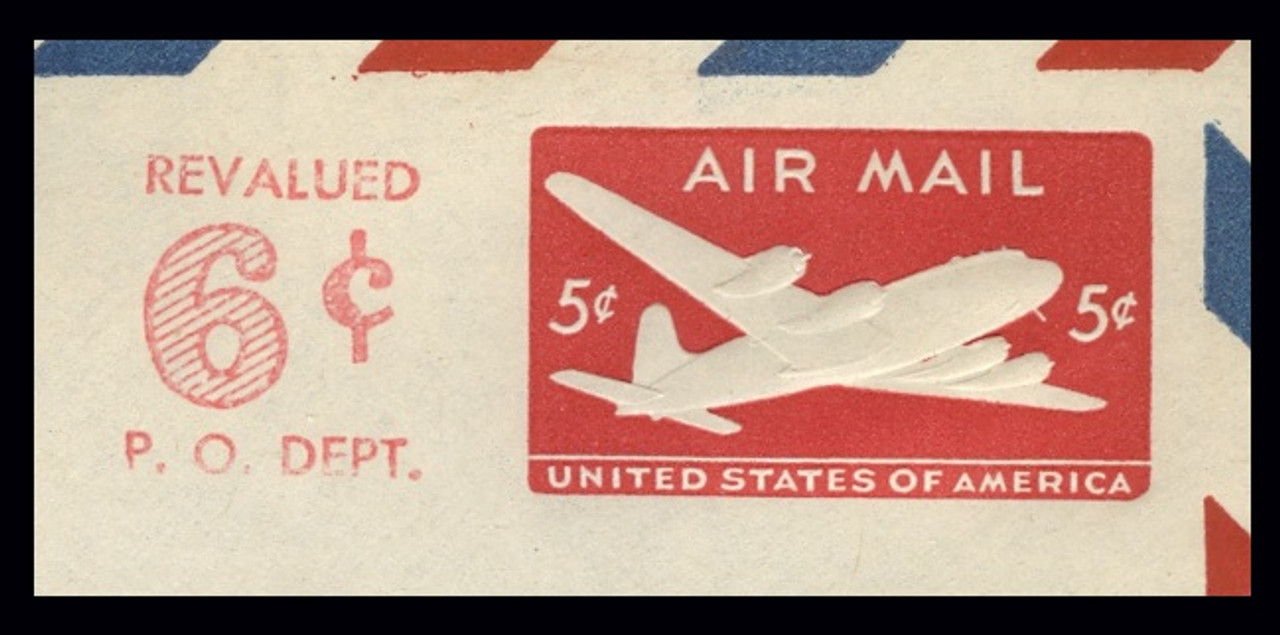 USA Scott # UC 19 1951 6c (Lined) on 5c (UC14) DC-4 Skymaster, Die 1 Border b(2) - Mint Cut Square (See Warranty)