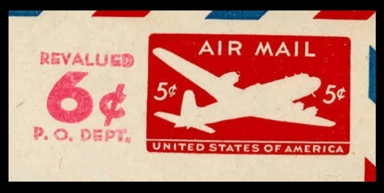 USA Scott # UC 22 1952 6c (Solid) on 5c (UC15) DC-4 Skymaster, Die 2 Border b(2) - Mint Cut Square (See Warranty)