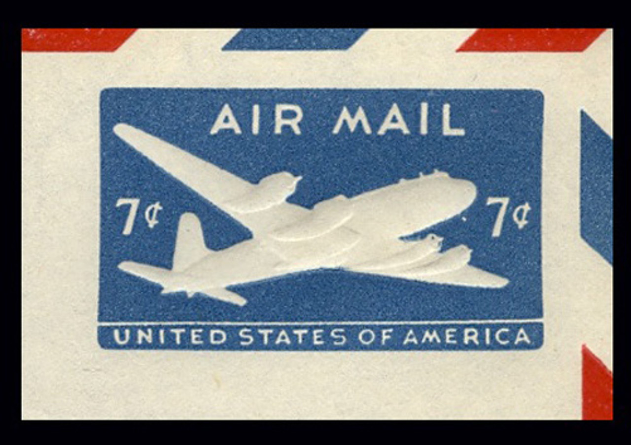 USA Scott # UC 26 1958 7c DC-4 Skymaster, Blue, Border b(2) - Mint Cut Square (See Warranty)