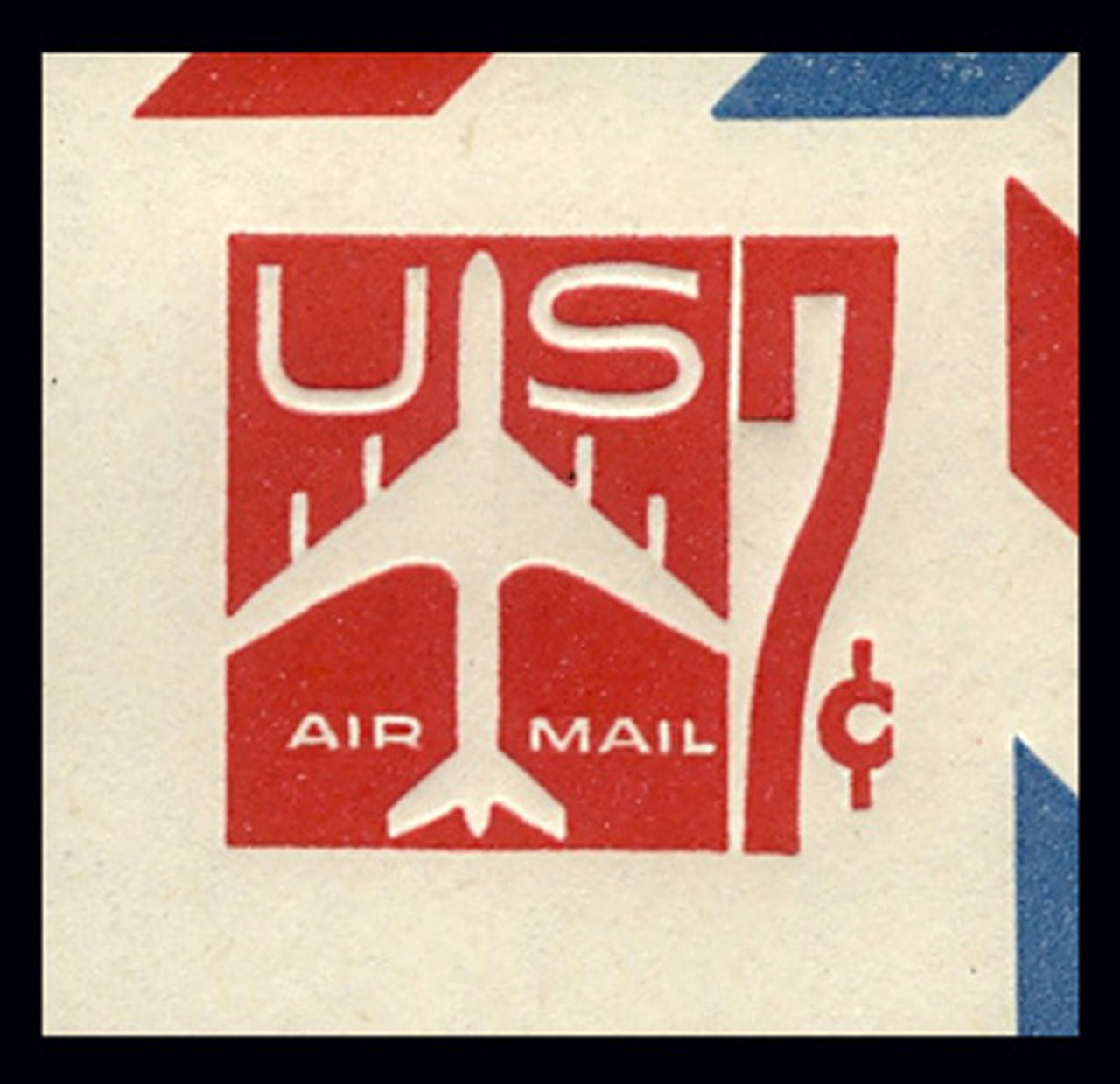 USA Scott # UC 34 1960 7c Jet Airliner, Red, Border d(4) - Mint Cut Square (See Warranty)