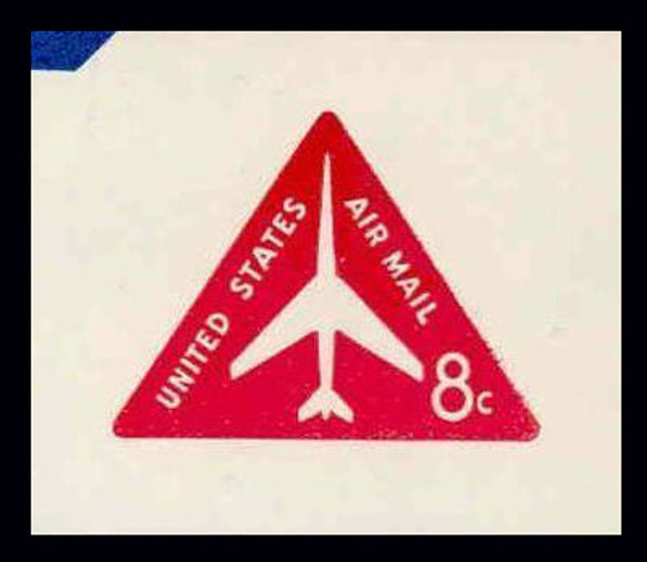 USA Scott # UC 37 F 1965 8c Jet Airliner, Red - Fluorescent Paper - Mint Cut Square