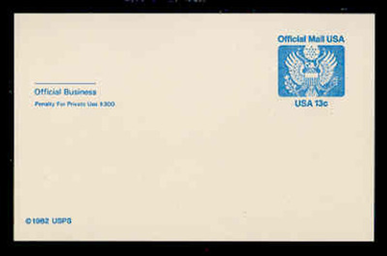 U.S. Scott # UZ 02, 1983 13c Official Mail, white on blue - Mint Postal Card