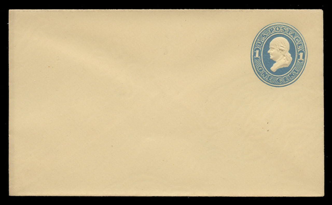 USA Scott # U 114/07, UPSS #271/06 1874-86 1c Franklin, Die 2,  light blue on amber - Mint (See Warranty)