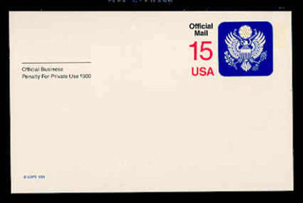 U.S. Scott # UZ 04, 1988 15c Official Mail, white on blue, value in red - Mint Postal Card