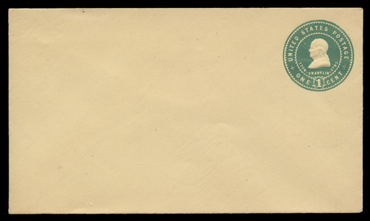 USA Scott # U 380/08, UPSS #1382a/14 1903 1c Franklin, blue green on amber - Mint (See Warranty)