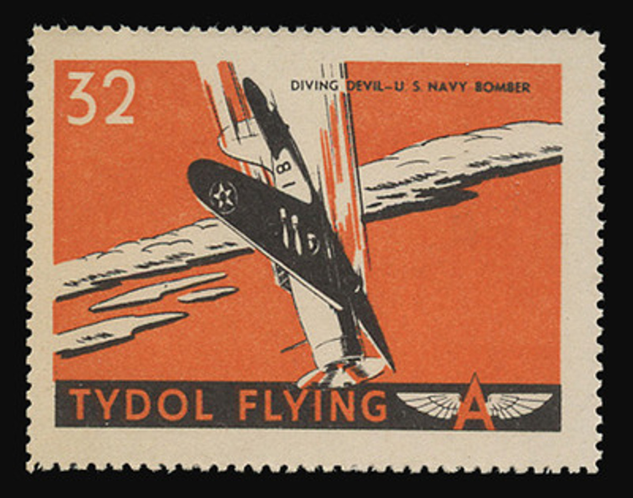 Tydol Flying "A" Poster Stamps of 1940 - #32, Diving Devil - U.S. Navy Bomber