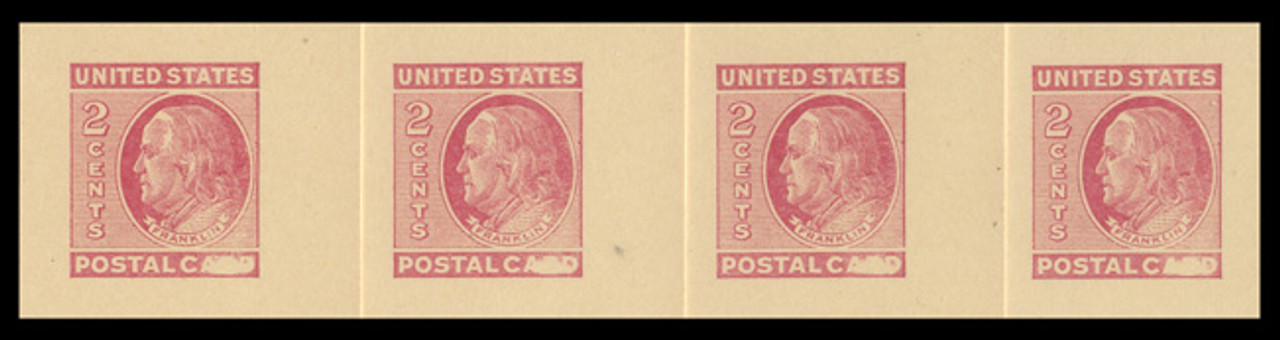 USA Scott # UX  38, 1951 2c Franklin, Plate Flaw 4 (Part of Design Missing) - Mint Postal Card (See Warranty)