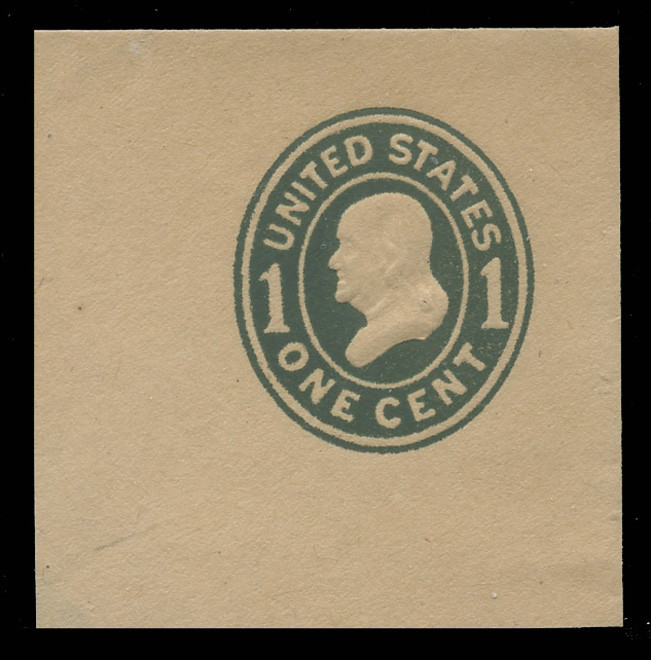 USA Scott # U 404a, 1907-16 1c Franklin, Scott Die U90,  green on manila, Die 2 - Mint Full Corner