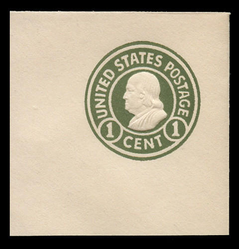 USA Scott # U 420, 1915-32 1c Franklin, Scott Die U92, green on white, Die 1 - Mint Full Corner