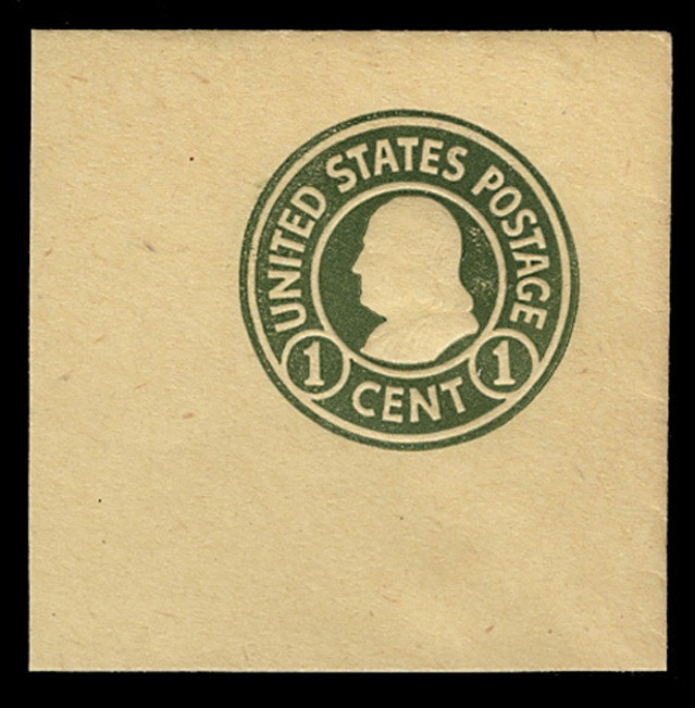 USA Scott # U 421a, 1915-32 1c Franklin, Scott Die U92, green on amber, Die 2 - Mint Full Corner