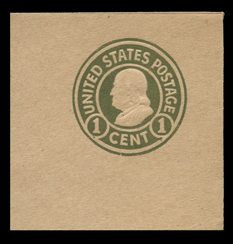 USA Scott # U 424, 1915-32 1c Franklin, Scott Die U92, green on manila, Die 1 - Mint Full Corner