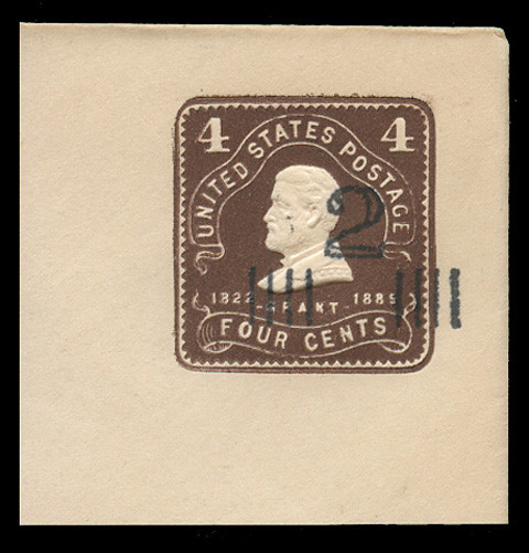 USA Scott # U 472, 1920-1 2c on 4c (U390) Grant, chocolate on white - Mint Full Corner