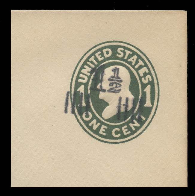 USA Scott # U 510, 1925 1½c on 1c (U400) Franklin, green on white, Die 1 - Mint Full Corner