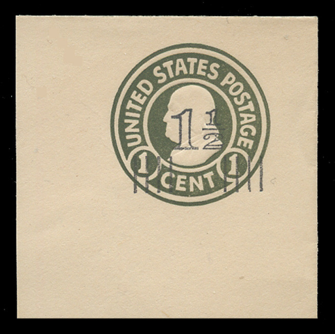 USA Scott # U 515, 1925 1½c on 1c (U420) Franklin, green on white, Die 1 - Mint Full Corner
