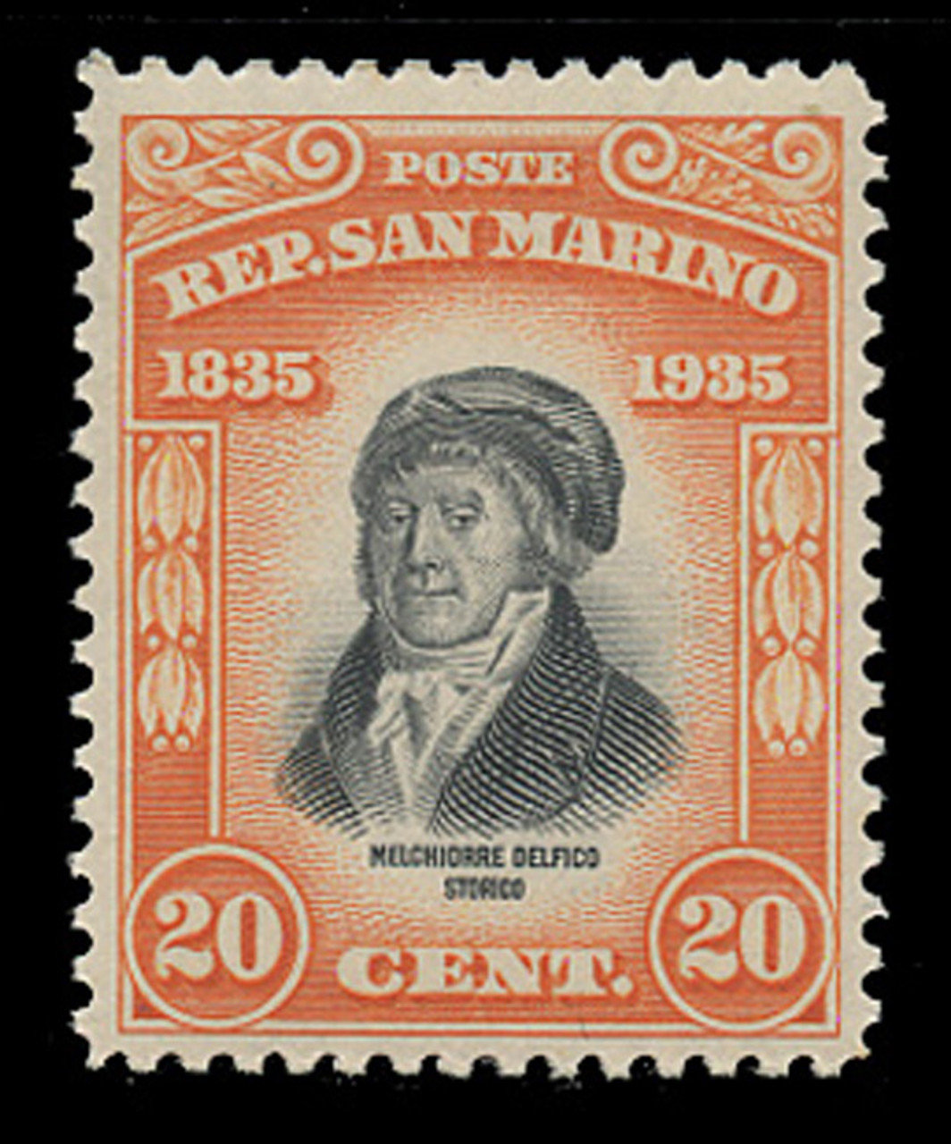 SAN MARINO Scott #  173, 1935 20c Melchiorre Delfico, orange