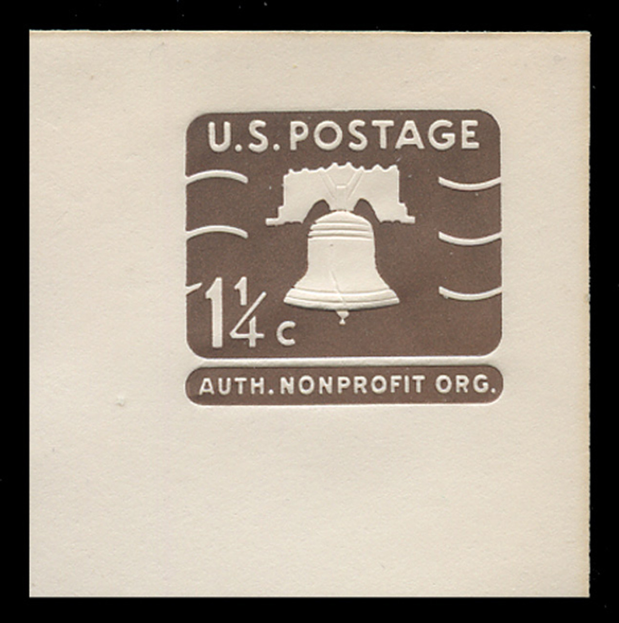 U.S. Scott # U 547F 1965 1¼c Liberty Bell Non-Profit, brown - Fluorescent Paper - Mint Full Corner