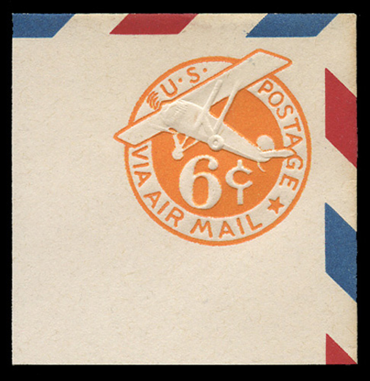 U.S. Scott # UC  6 1942 6c Plane, Orange Background, Die 3, Border d(4) - Mint Full Corner (See Warranty)