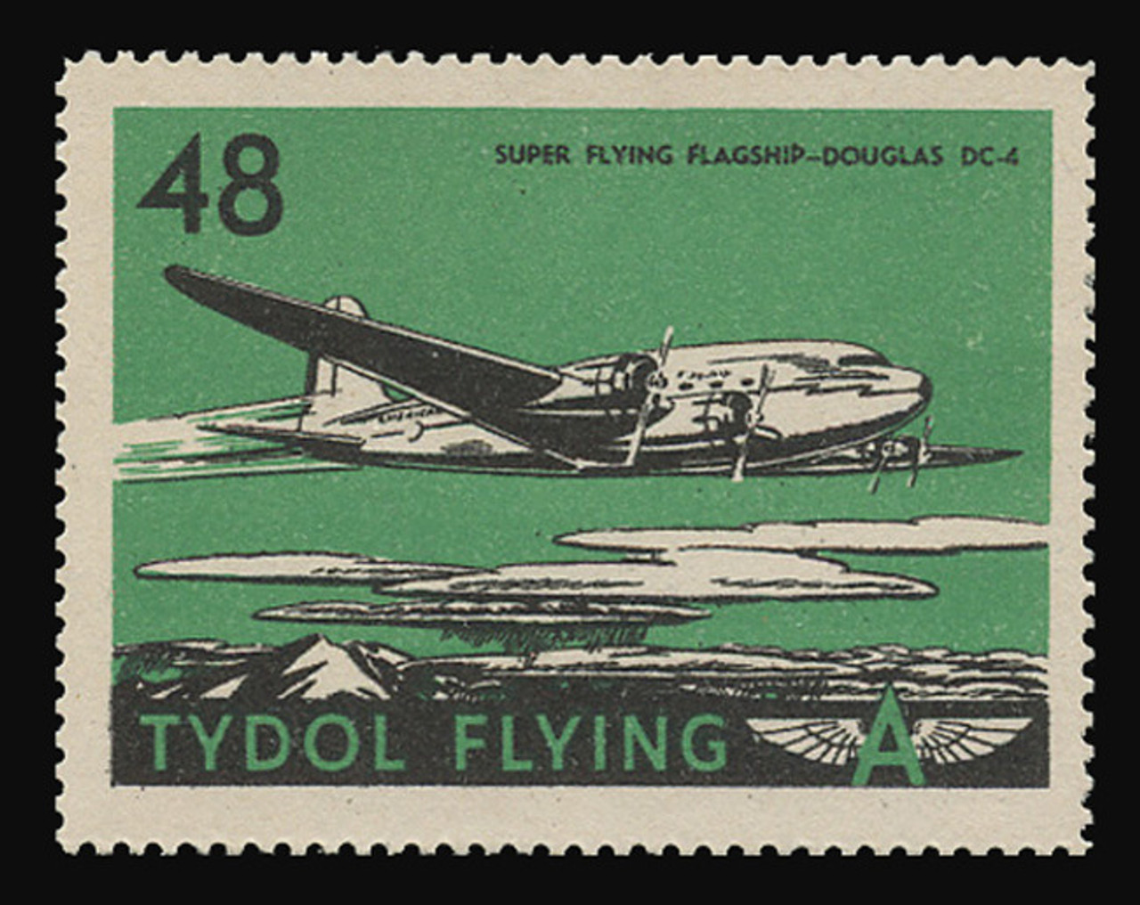 Tydol Flying "A" Poster Stamps of 1940 - #48, Super Flying Flagship - Douglas DC-4