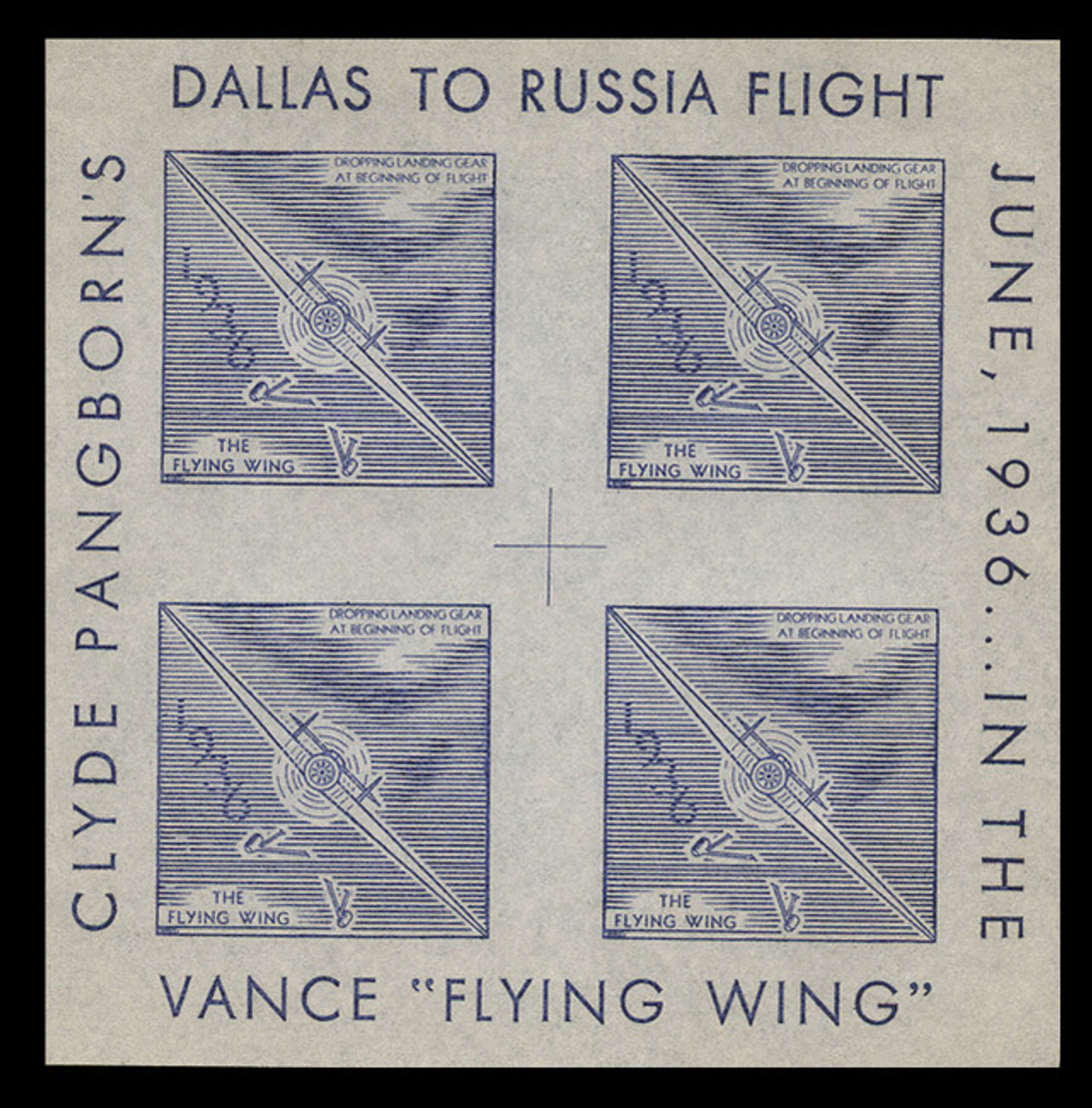 1936 (002) Clyde Pangborn Dallas to Russia Flight Poster Stamp Souvenir Sheets - Blue