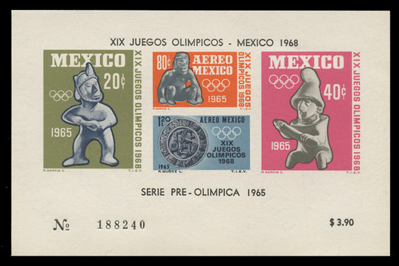 MEXICO Scott # C 310a, 1965 1968 Olympics, Souvenir Sheet of 4, Imperforate