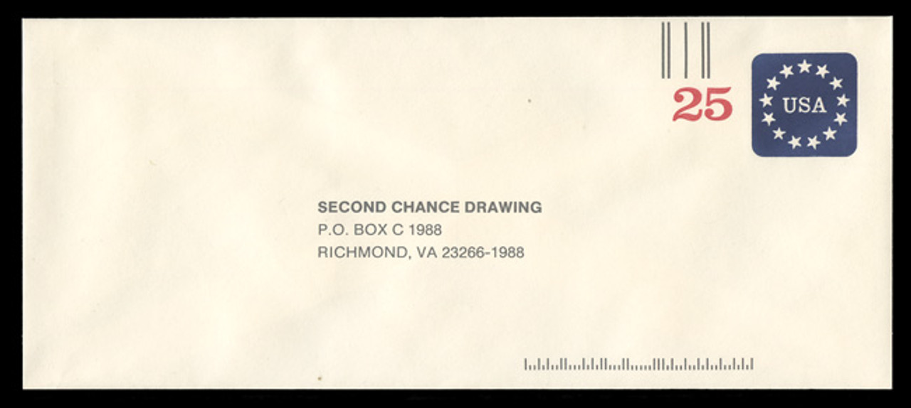 U.S. Scott # U 611S 1988 25c Stars & U.S.A., Virginia 2nd Chance Lottery - Mint Envelope, UPSS Size 23