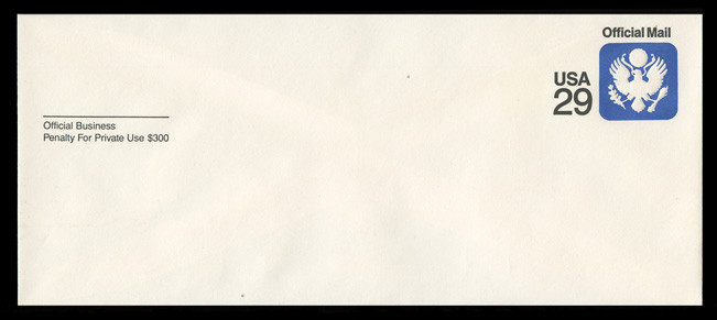 U.S. Scott # UO 084R 1991 29c Official Mail, white background, Recycled - Mint Envelope, UPSS Size 23