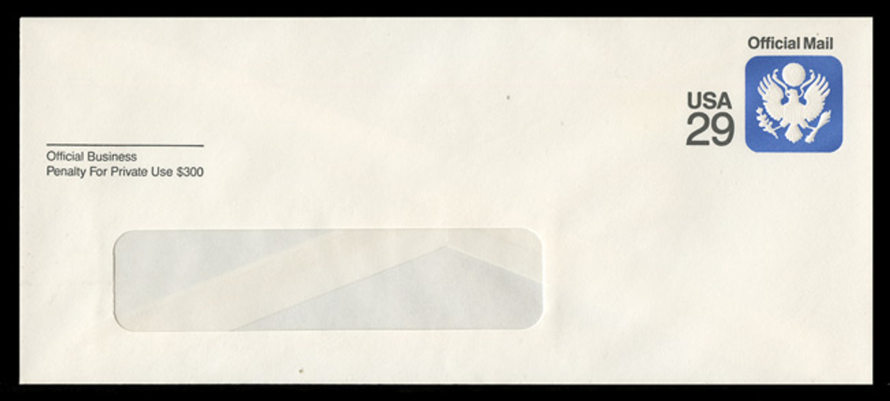 U.S. Scott # UO 084R 1991 29c Official Mail, white background, Recycled - Mint Envelope, UPSS Size 23-WINDOW