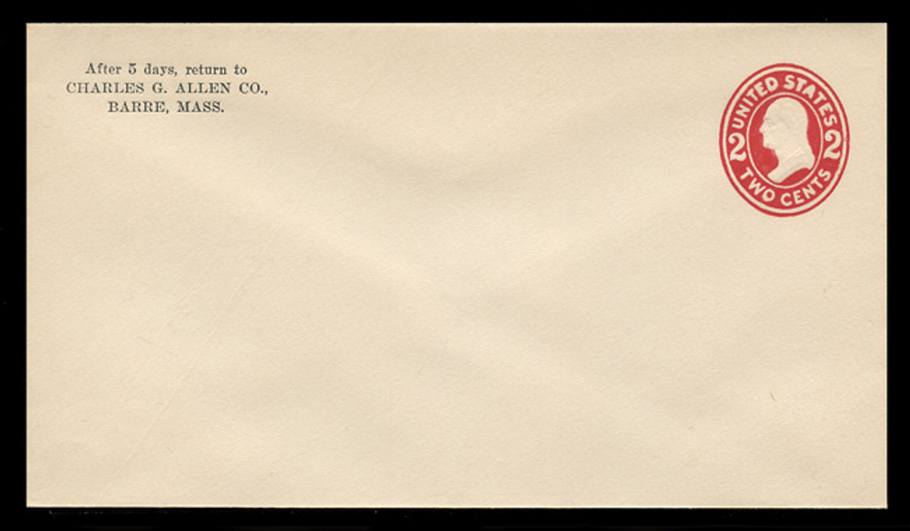 U.S. Scott # U 411b, 1907-16 2c Washington, carmine on white, Die 3 - Mint Envelope, UPSS Size 13