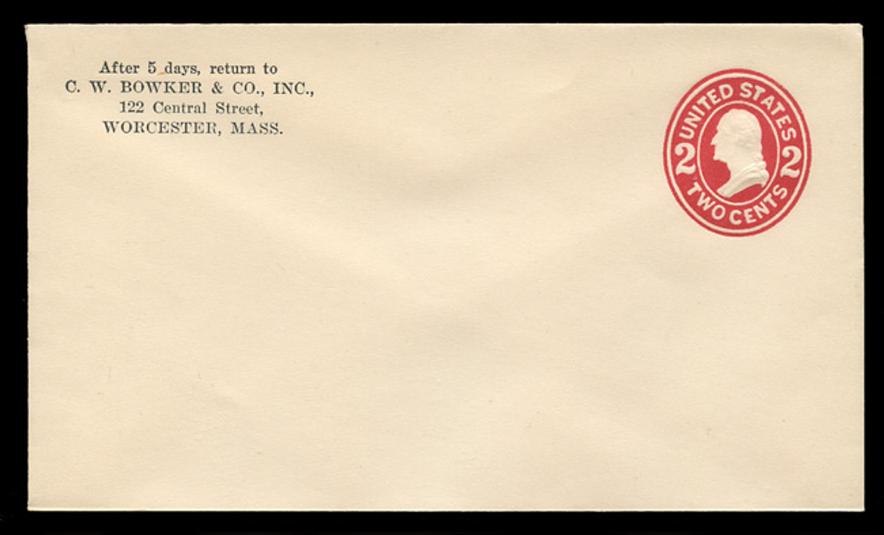 U.S. Scott # U 411d, 1907-16 2c Washington, carmine on white, Die 5 - Mint Envelope, UPSS Size  8