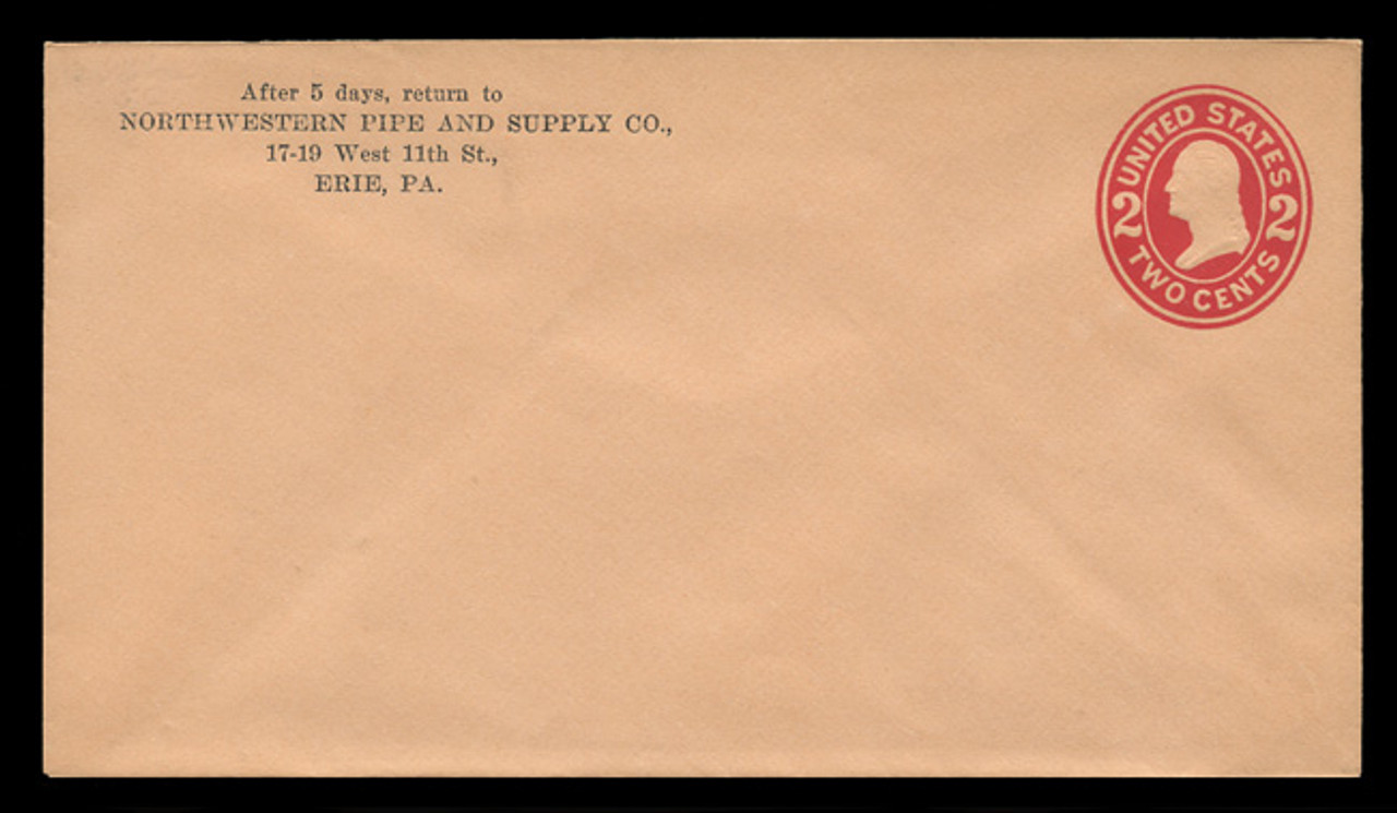 U.S. Scott # U 413d, 1907-16 2c Washington, carmine on buff, Die 5 - Mint Envelope, UPSS Size 10