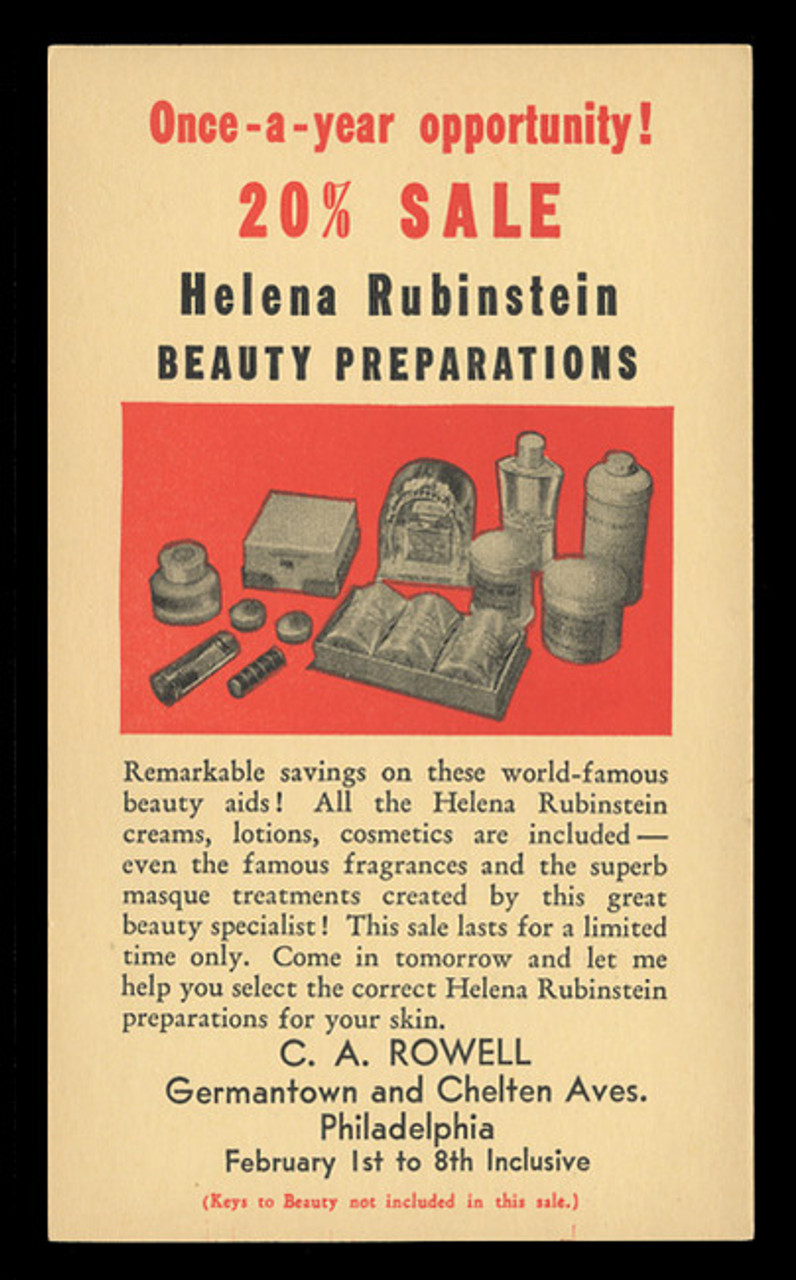 Helena Rubenstein Beauty Preparations Advertising Postal Card (On Scott #UX27) - Est. period of use, late 1940s.