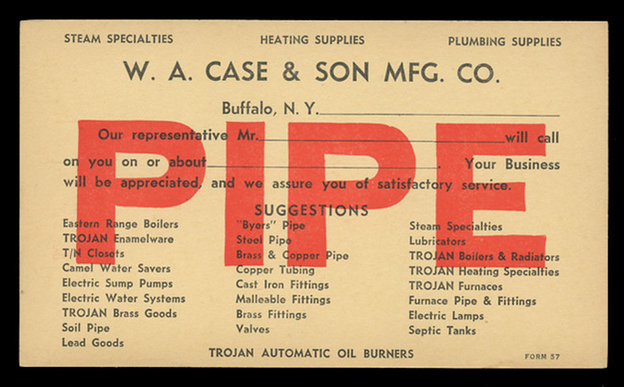 W.A. Case & Son Mfg. Co., Salesman's Card (On Scott #UX27) - Est. period of use, late 1940s.