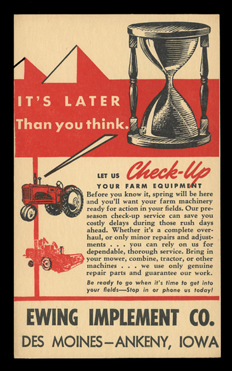 Ewing Implement Co., Farm Equipment Advertising Postal Card (On Scott #UX27) - Est. period of use, late 1940s.
