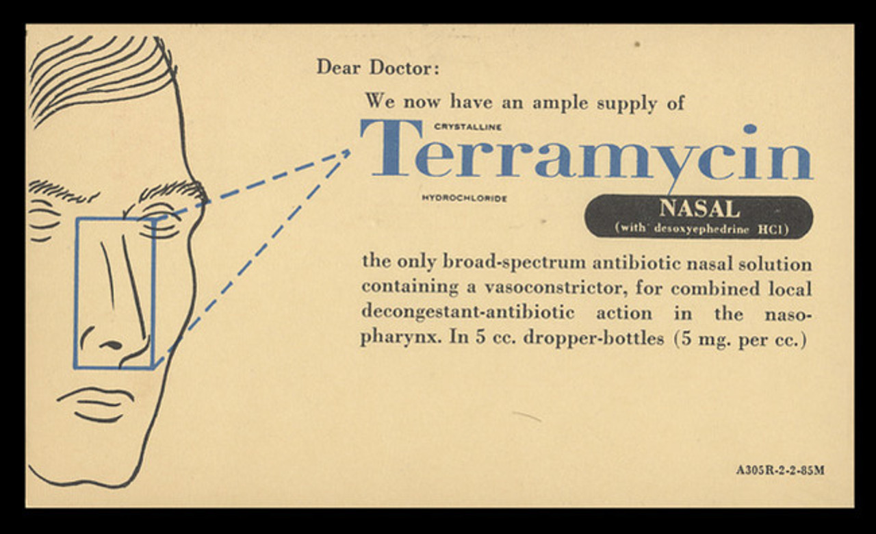 Pfizer, Terramycin Nasal Solution (On Scott #UX38) - Est. period of use, early 1950s.