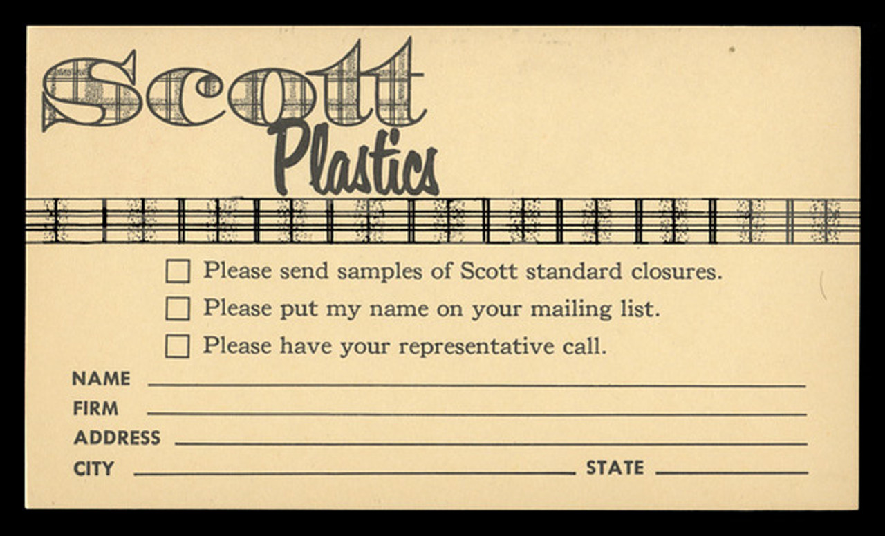 Scott Plastics, Wholesale Communication (On Scott #UX38) - Est. period of use, early 1950s.