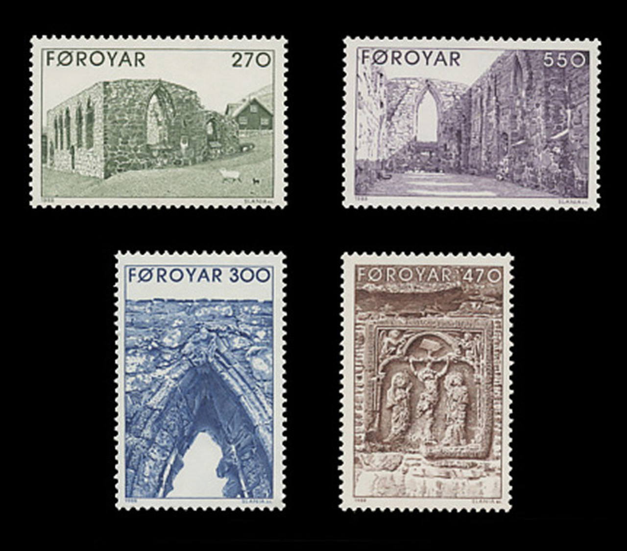 FAROE ISLANDS Scott # 182-5, 1988 Kirkjubour Cathedral Ruins (Set of 4)